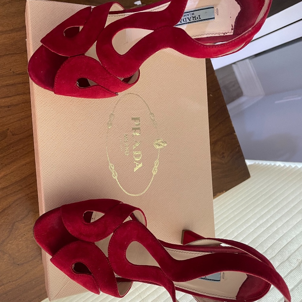 Prada Red Suede Platform Heel Size 5.5